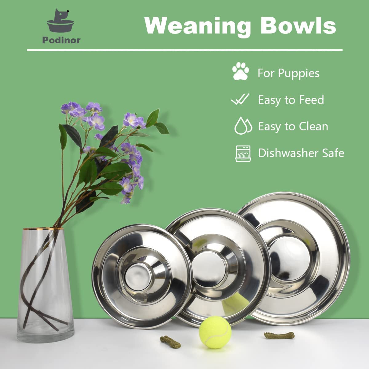 Stainless Steel Puppy Dog Bowls, Pets Puppies Feeding Food and Water Weaning Bowls Dishes Feeder