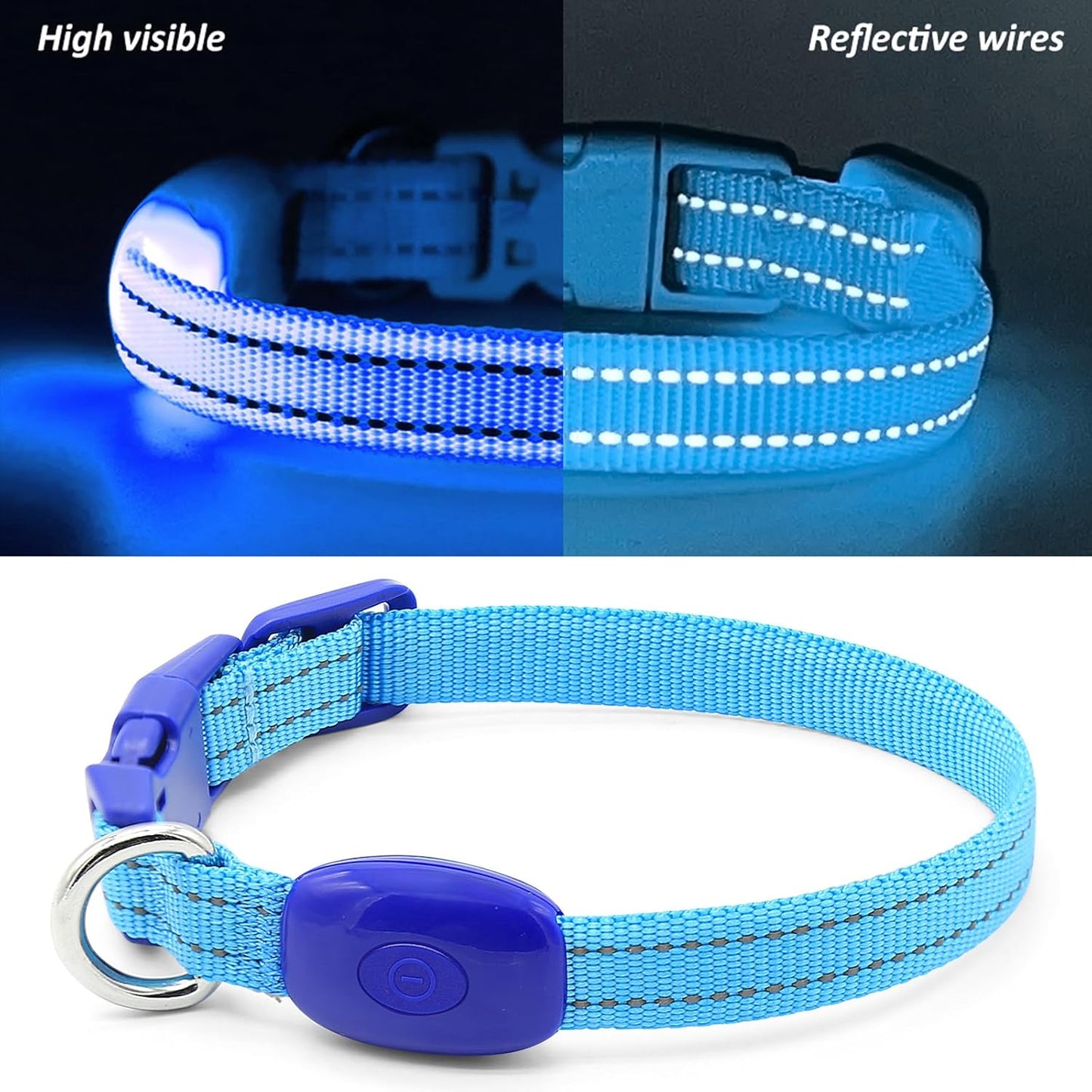 Light up Dog Collar for Small Dogs, Reflective LED Dog Collar Rechargeable Puppy Collar Glowing Cat Collars Safety Dog Lights for Night Walking (XS, Royal Blue)