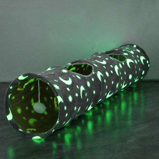 Collapsible Cat Tunnel Tube – Glow-in-the-Dark with Plush Ball Toys for Cats, Rabbits, Ferrets & Small Pets (Grey Moon & Star)       Ask ChatGPT
