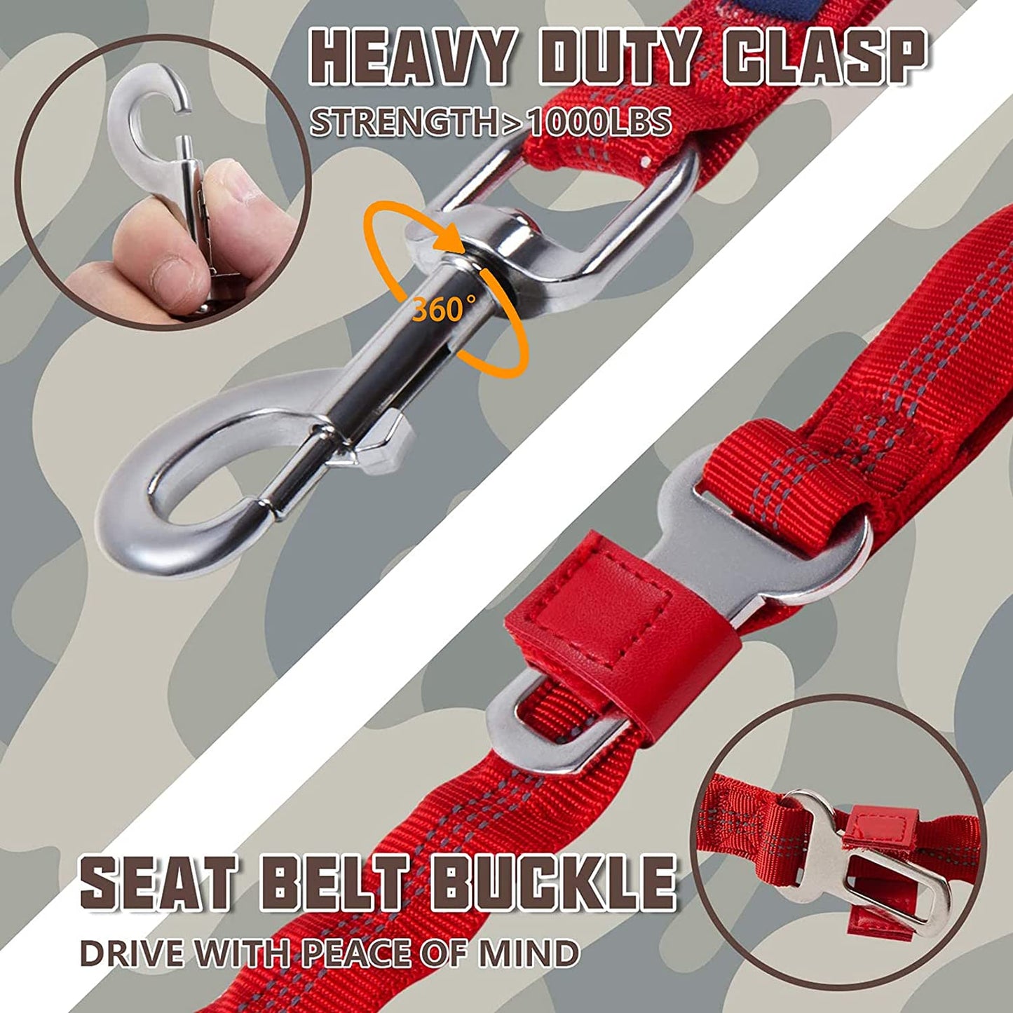 Heavy Duty Bungee Dog Leash for Large Breed Dogs, No Pull for Shock Absorption with Car Seat Belt, 2 Padded Handles 4.5Foot 6Foot Training Dog Leash Red