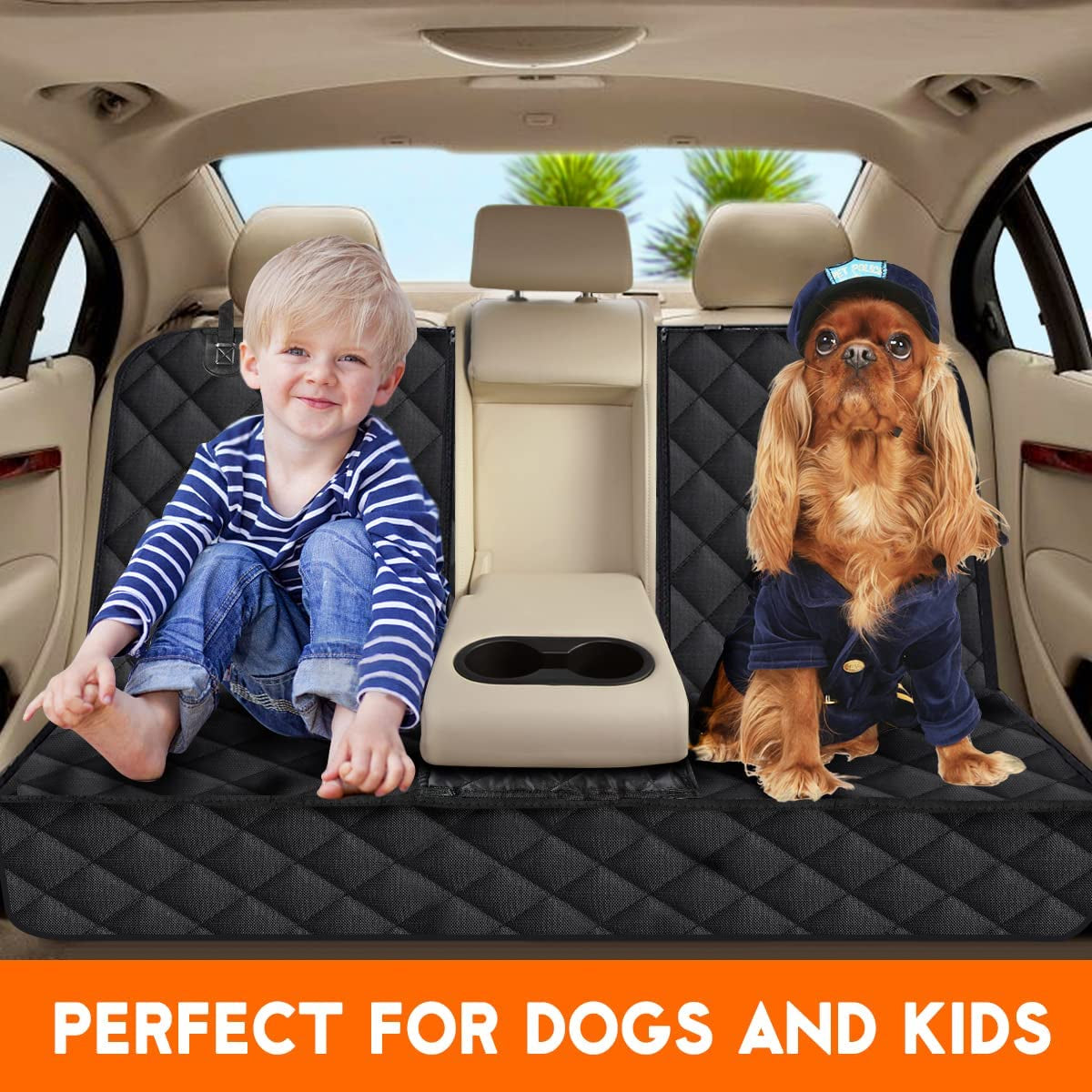 Waterproof Dog Car Seat Cover – Non-Slip Back Seat Protector for Cars, Trucks & SUVs (Fits Middle Armrest – Black)