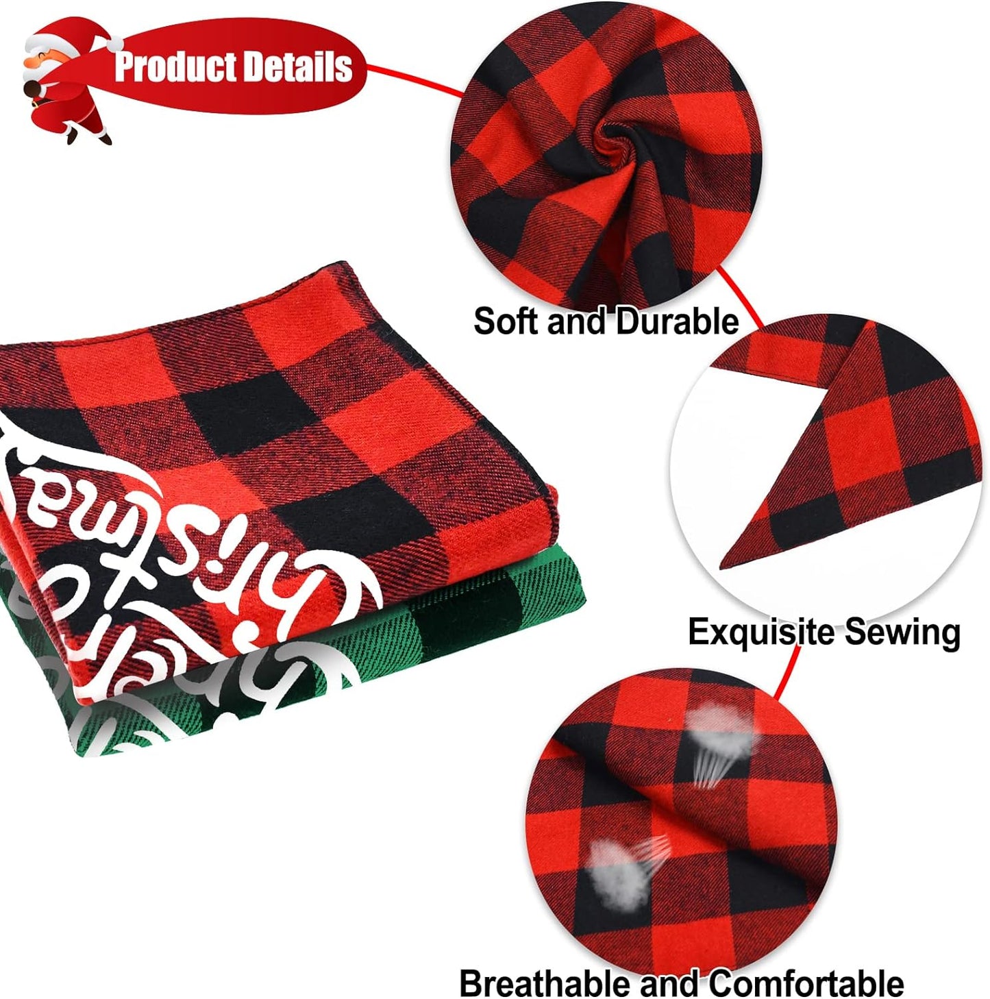2 Pack Dog Bandanas Christmas Classic Buffalo Plaid Dog Bandana Dog Scarf Triangle Bibs Kerchief Merry Christmas Pet Costume for Small Medium Large Dogs Cats Pets (Christmas 1, Large)