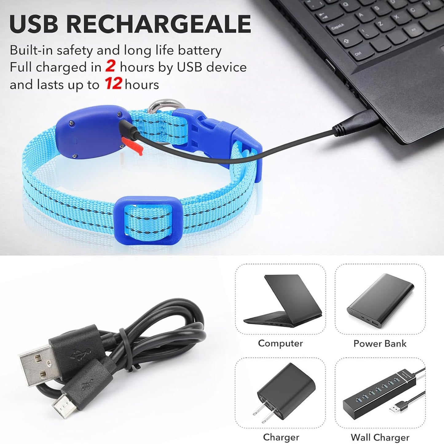 Light up Dog Collar for Small Dogs, Reflective LED Dog Collar Rechargeable Puppy Collar Glowing Cat Collars Safety Dog Lights for Night Walking (XS, Royal Blue)