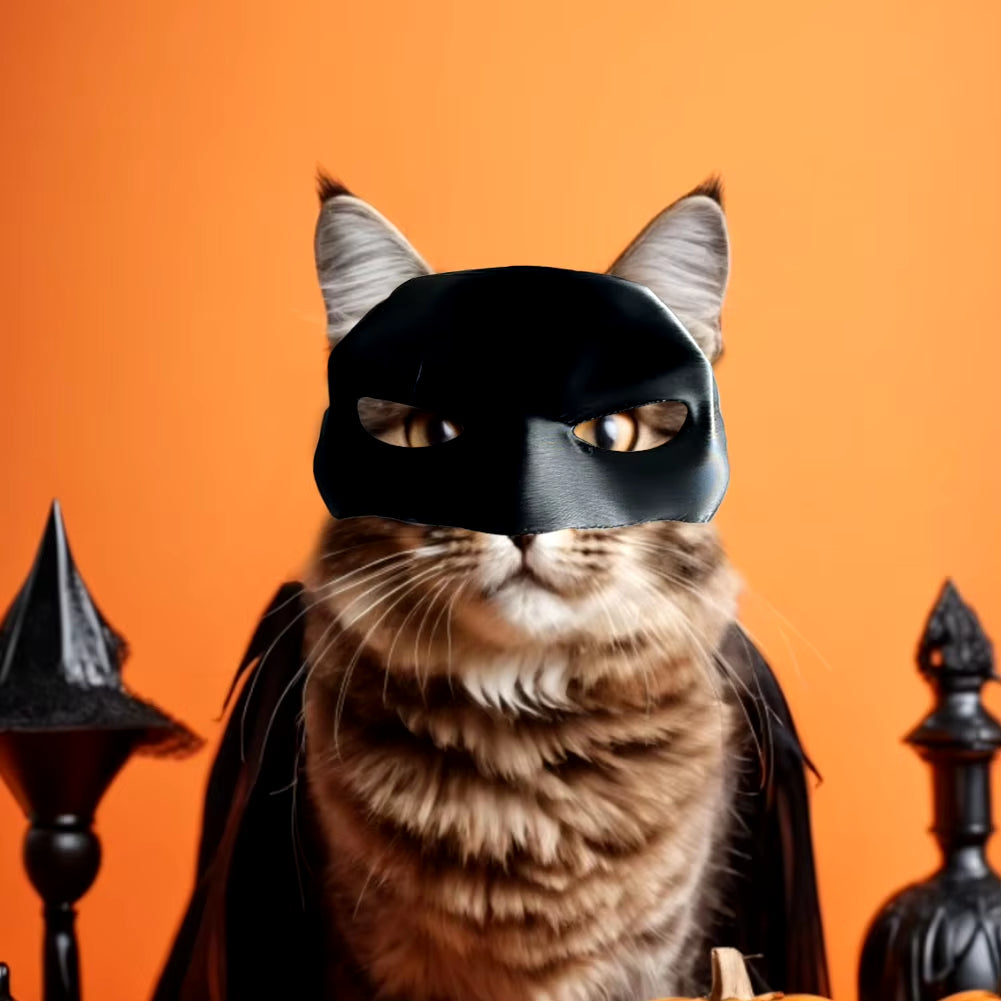 Cat Batman Mask – Matte Black Superhero Costume for Cats (9–13 cm)