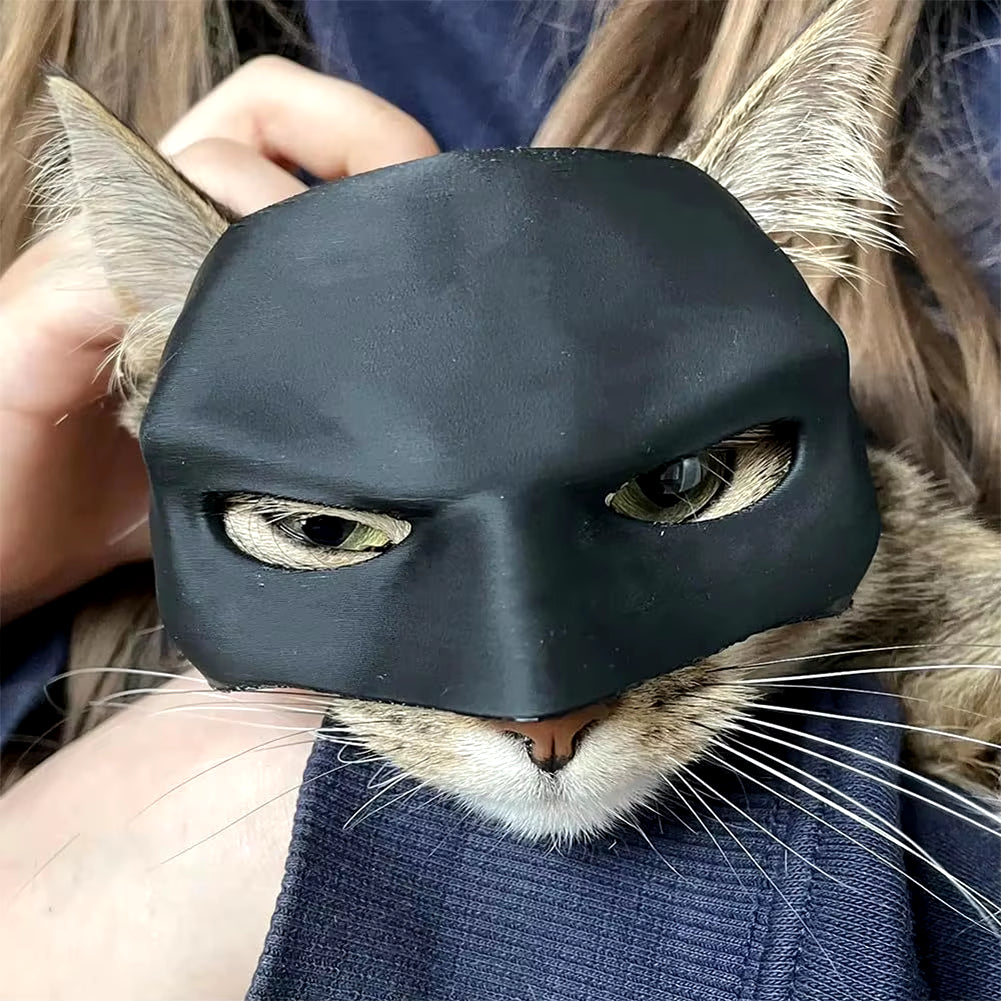 Cat Batman Mask – Matte Black Superhero Costume for Cats (9–13 cm)