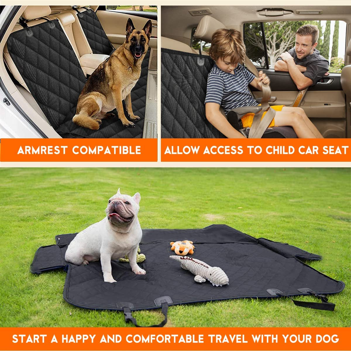 Waterproof Dog Car Seat Cover – Non-Slip Back Seat Protector for Cars, Trucks & SUVs (Fits Middle Armrest – Black)