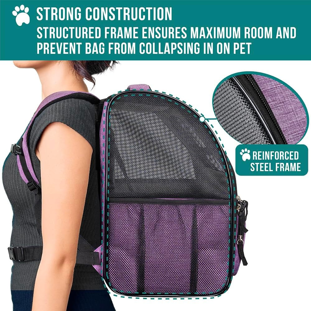 Dog Backpack Carrier for Small Large Cat, Pet, Puppy, Ventilated Pet Hiking Backpack Travel Bag, Airline Approved Cat Backpack Carrier, Camping Biking Dog Bag up to 18Lbs Pet, Purple