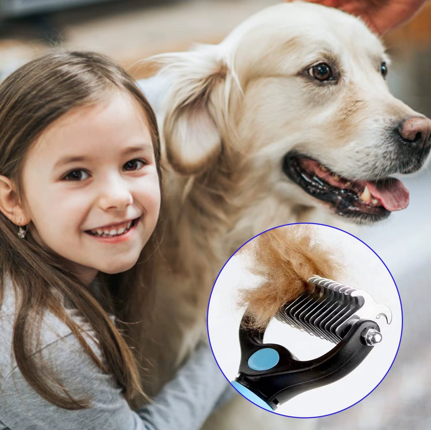 Professional Pet Deshedding Brush – Dog & Cat Grooming Tool for Shedding, Mats & Tangles