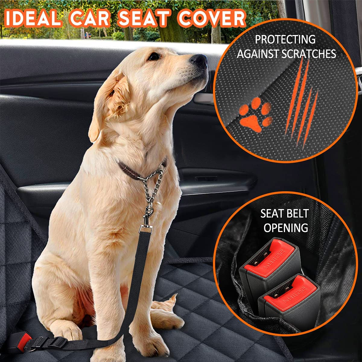 Waterproof Dog Car Seat Cover – Non-Slip Back Seat Protector for Cars, Trucks & SUVs (Fits Middle Armrest – Black)