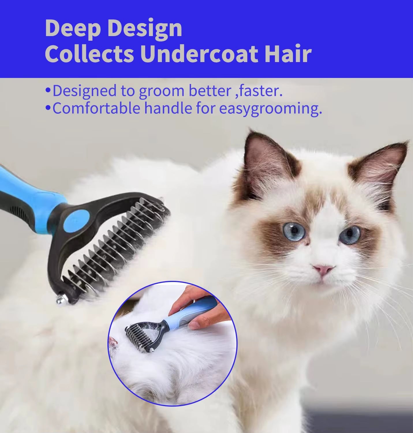 Professional Pet Deshedding Brush – Dog & Cat Grooming Tool for Shedding, Mats & Tangles