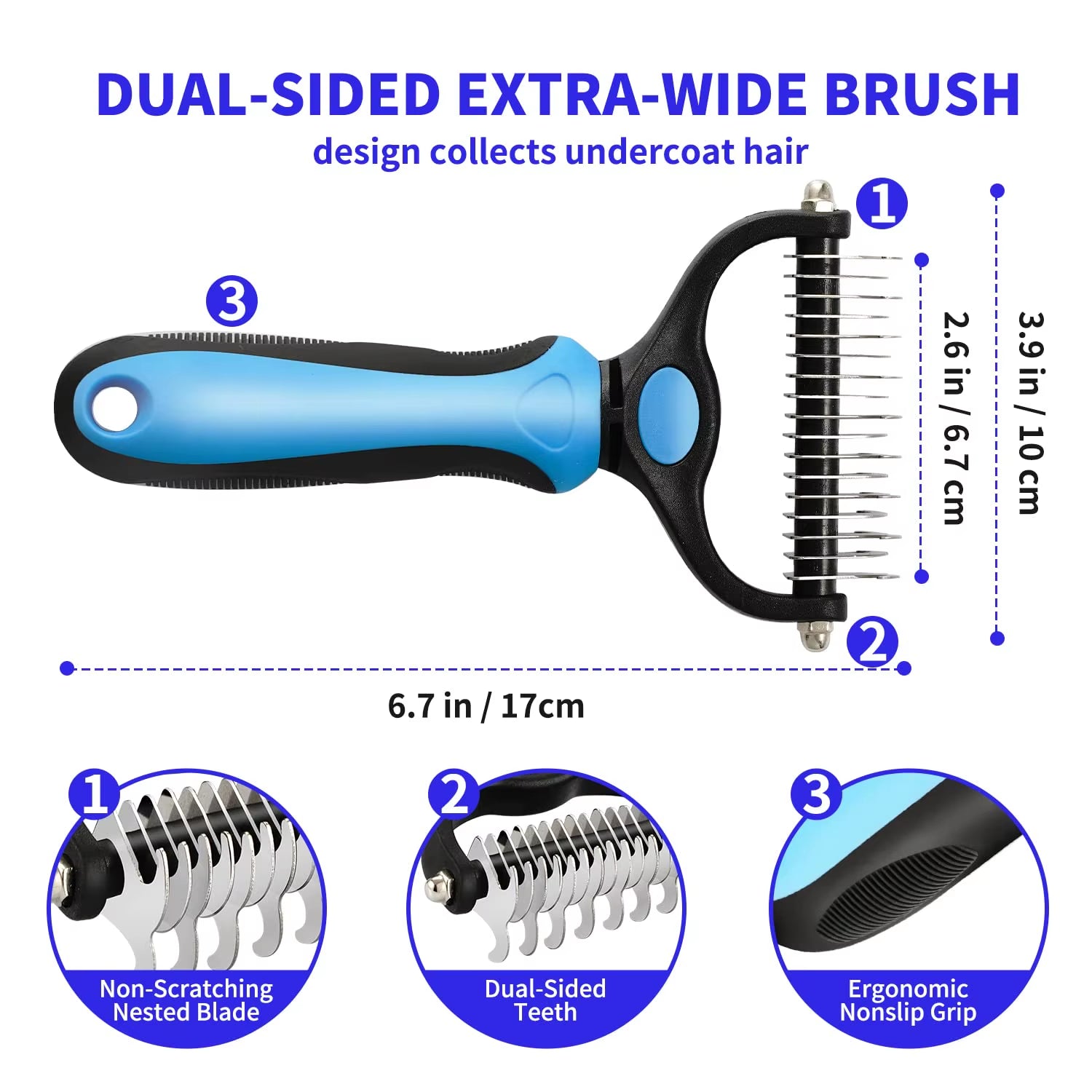 Professional Pet Deshedding Brush – Dog & Cat Grooming Tool for Shedding, Mats & Tangles