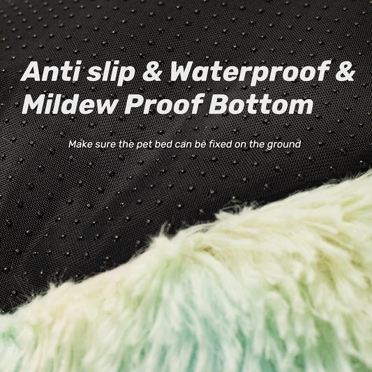Anti-Anxiety Donut Dog & Cat Bed – Fluffy Faux Fur, Washable & Calming for Joint Relief (27", White)