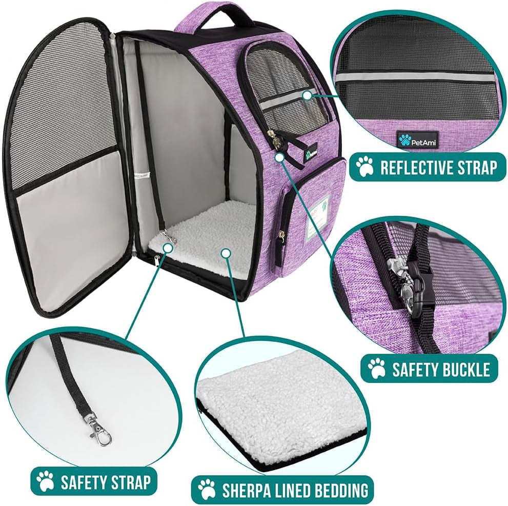 Dog Backpack Carrier for Small Large Cat, Pet, Puppy, Ventilated Pet Hiking Backpack Travel Bag, Airline Approved Cat Backpack Carrier, Camping Biking Dog Bag up to 18Lbs Pet, Purple