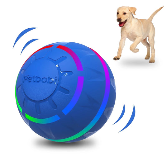 Interactive Rolling Dog Ball with Flashing LED Light – USB Rechargeable Bouncing Toy for Medium & Large Dogs, Blue