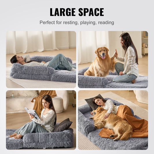 Luxurious VEVOR Large Human Size Dog Bed - 72"x48"x10" Washable PV Velvet Comfort